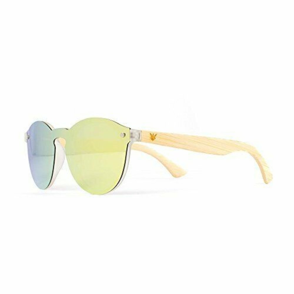 Neon Mirror Round Shield Wooden Sunglasses - Picture 2 of 4